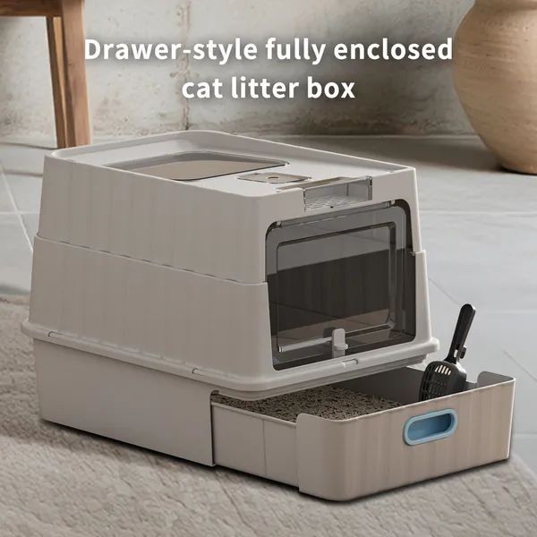 Drawer-Style Gray Cat Litter Box