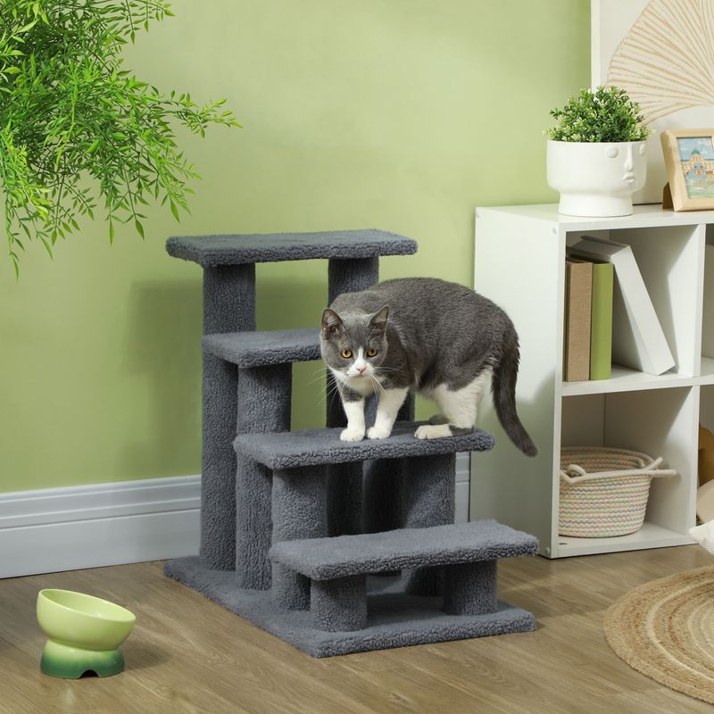 25" 4-Step Carpeted Cat Scratching Post Pet Stairs, Gray