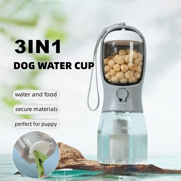 3-in-1 Portable Pet Water Bottle with Food Container & Waste Bag Holder
