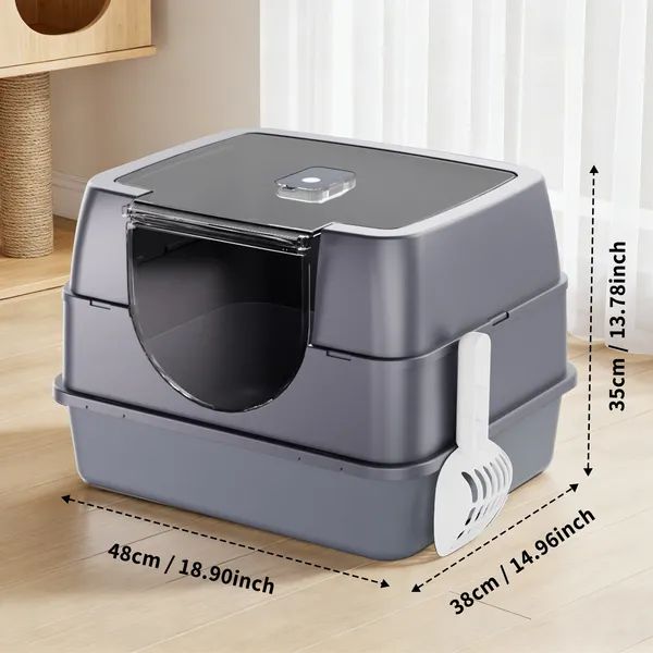 Enclosed Cat Litter Box, Gray