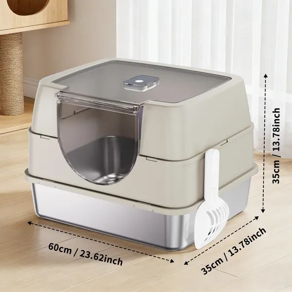Stainless Steel Cat Litter Box, Beige