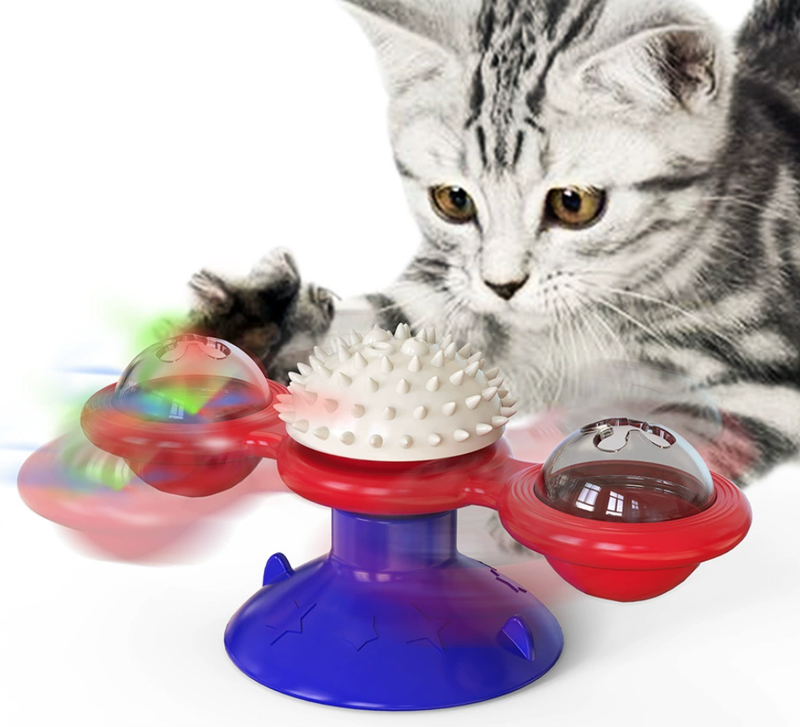 Interactive Cat Entertainment Set with Rotating Disk, Teasers, Tumbler & Windmill