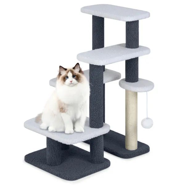 2-in-1 Cat Stairs & Tree With Sisal Scratching Post, 4 Levels