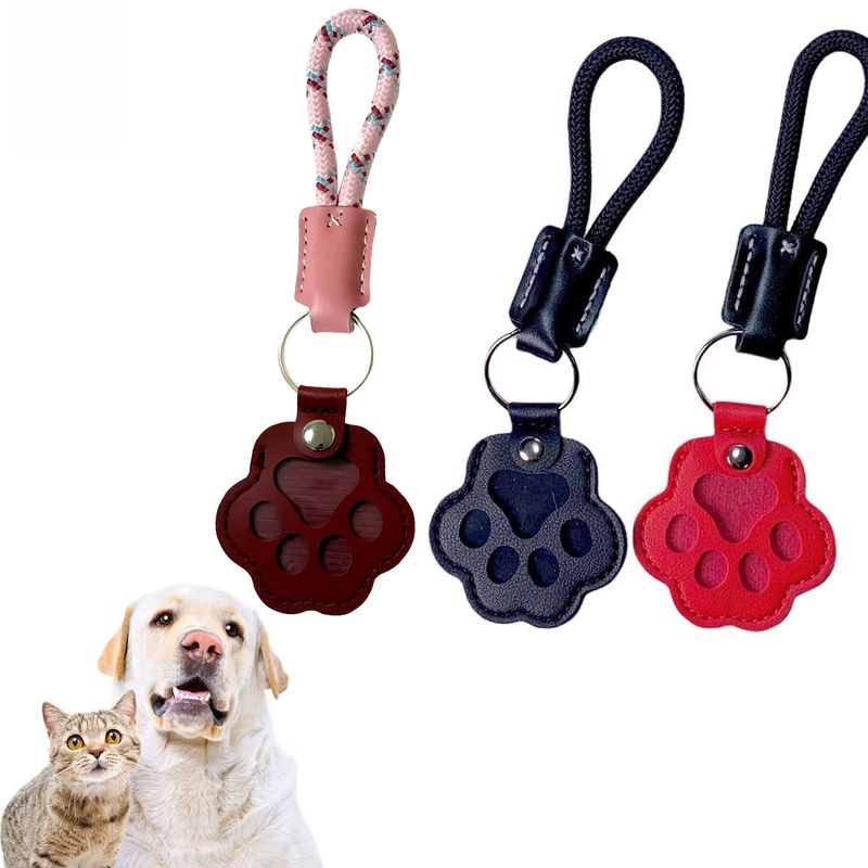 Paw-Shaped Pet Fur Memory Charm Leather Keychain