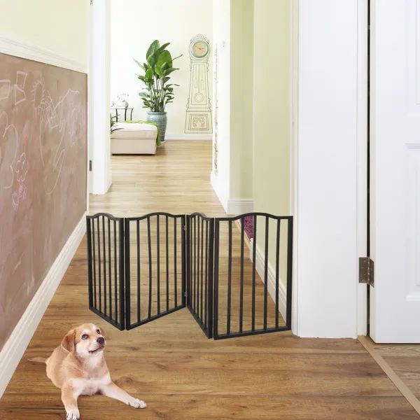 Freestanding Folding Wooden Pet Gate, Arc Design, Brown