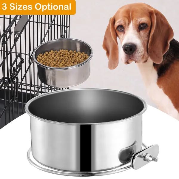 Stainless Steel Hanging Pet Food and Water Bowl with Clamp Holder
