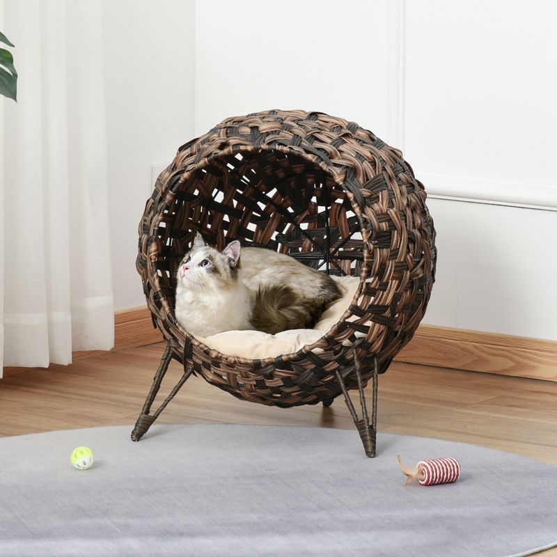 20.5" Hand-Woven Banana Leaf Elevated Cat Bed, Brown