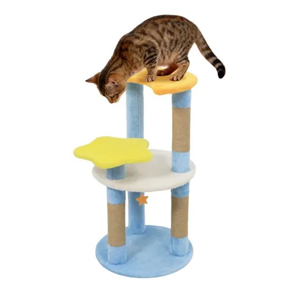 29" Moon & Star Cat Tree with 4 Levels & Jute Scratching Posts, Blue