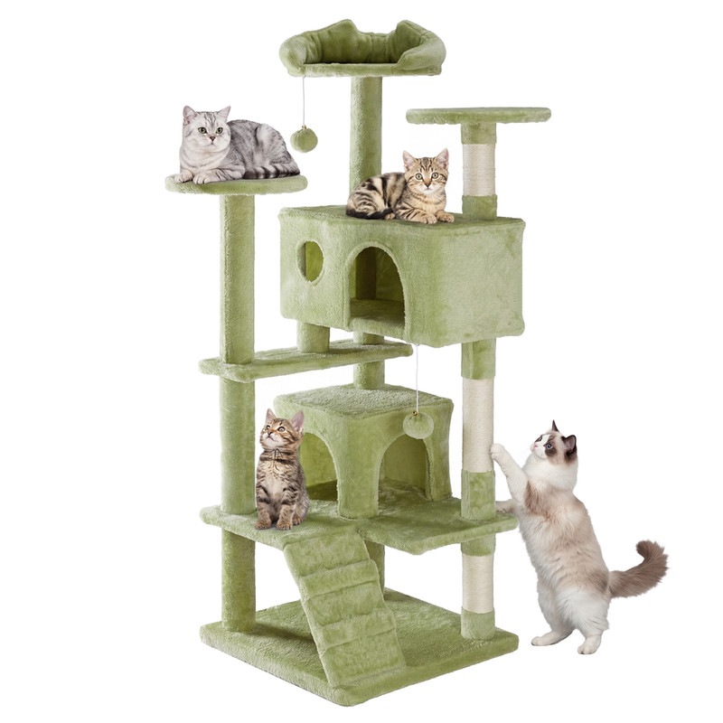 54" Multi-Level Cat Tree Tower With Sisal Post & Plush Toys