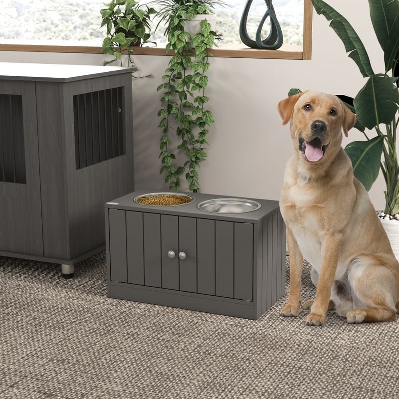 Elevated Dog Bowls with 44L Storage Cabinet, Gray