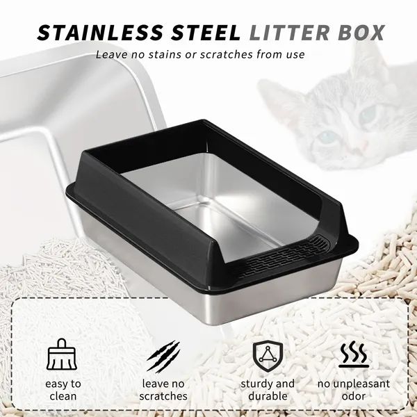 Stainless Steel Cat Litter Box, Non-Stick & Easy to Clean