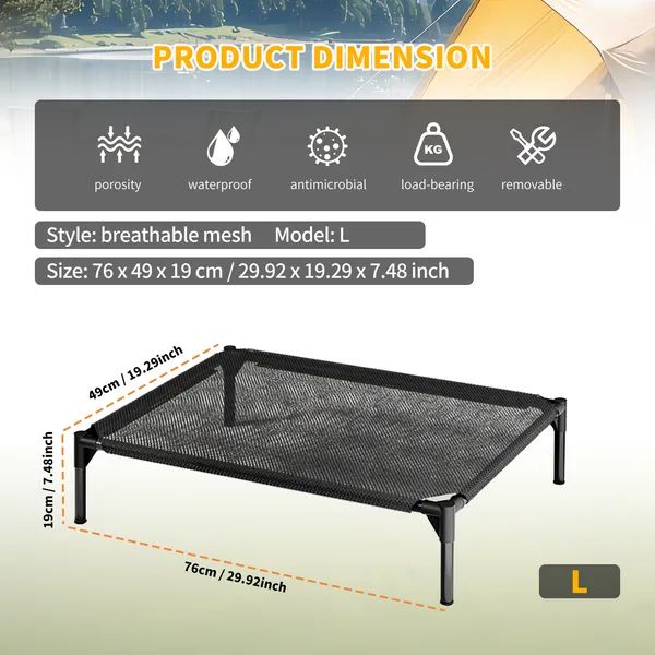 Elevated Mesh Pet Bed, Breathable, Size L
