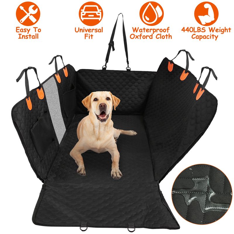 Waterproof Dog Car Back Seat Cover with Mesh Window, 600D Oxford