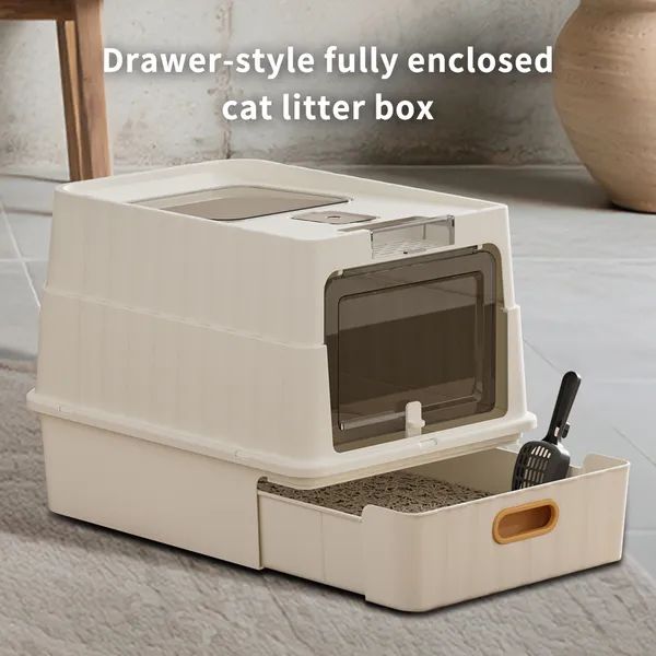 Drawer-Style White Cat Litter Box
