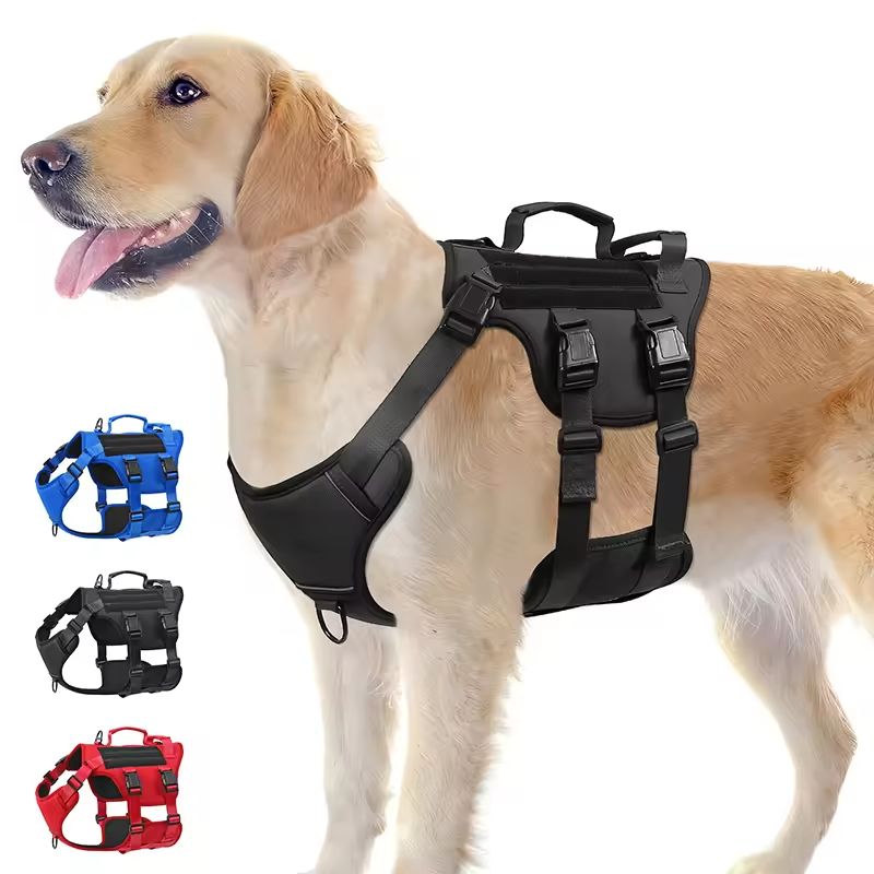 Nylon No-Pull Reflective Dog Harness with Dual Handles for Large Dogs