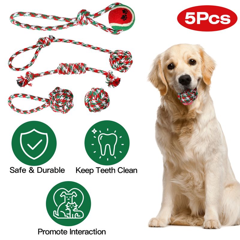 Christmas Dog Rope Chew Toy Set, 5-Piece