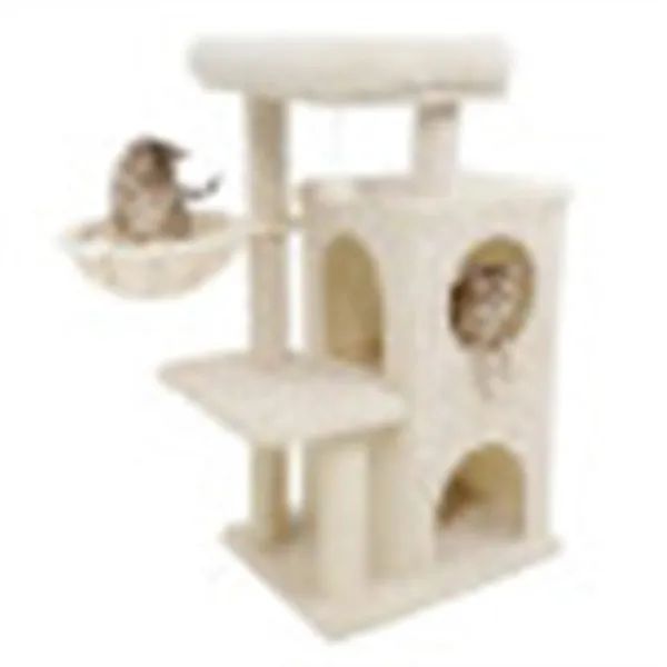 Beige 33.5" Multi-Level Cat Tree With 2-Tier Condo & Sisal Posts