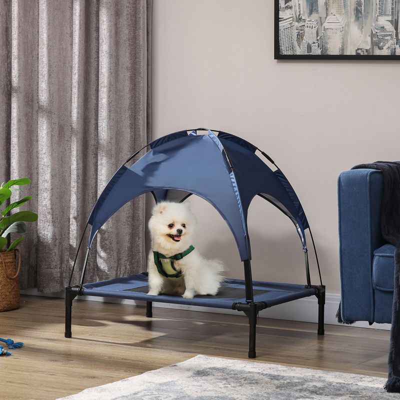 Elevated Dog Cot with UV Protection Canopy, 30", Dark Blue