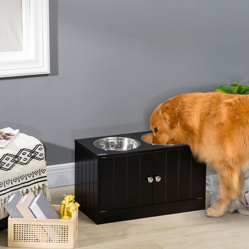 Elevated Dog Bowls with 44L Storage Cabinet, Black