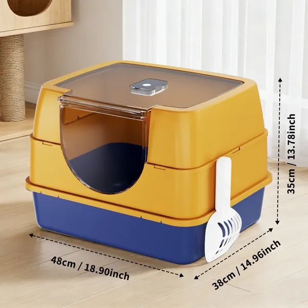 Enclosed Cat Litter Box with Flip-Top Lid, Orange