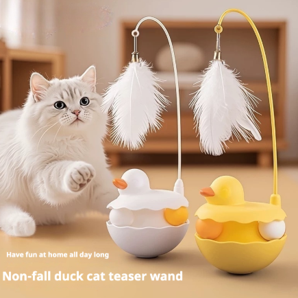 Duck-Shaped Teaser Stick Cat Toy, Washable