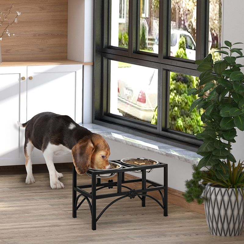 Elevated Dog Feeding Station with Double Stainless Steel Bowls, 17"