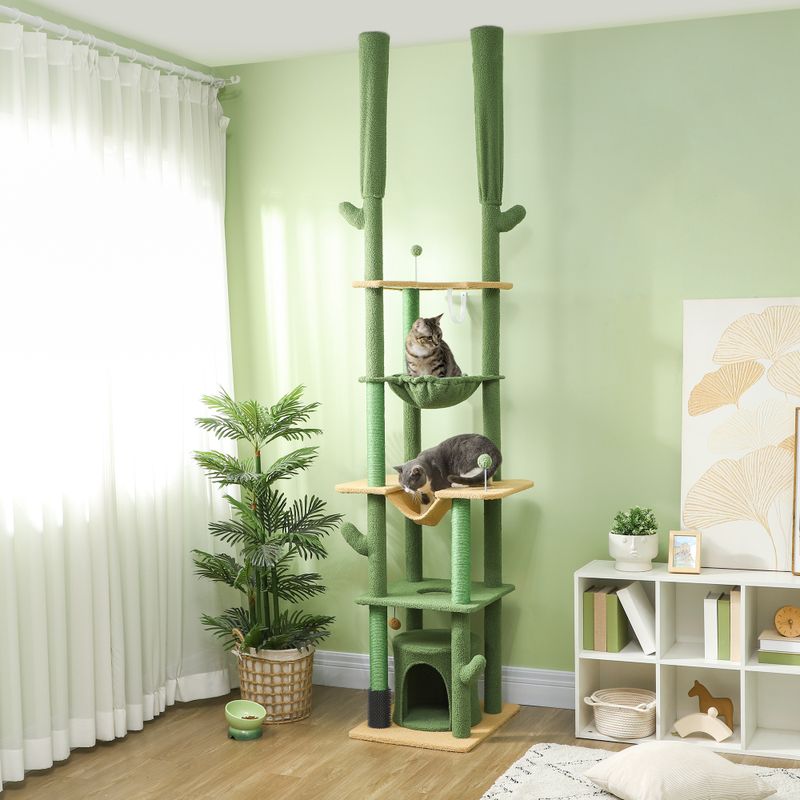 Floor-to-Ceiling Cat Tree with Condo & Hammock, Green