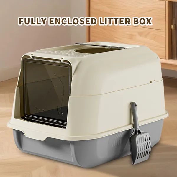 Extra-Large Dual-Entry Cat Litter Box, Gray