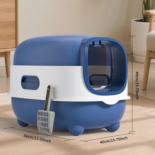 Open-Top Cat Litter Box, Classic Blue