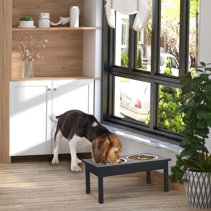 Wooden Elevated Dog Feeding Station, 23", Black