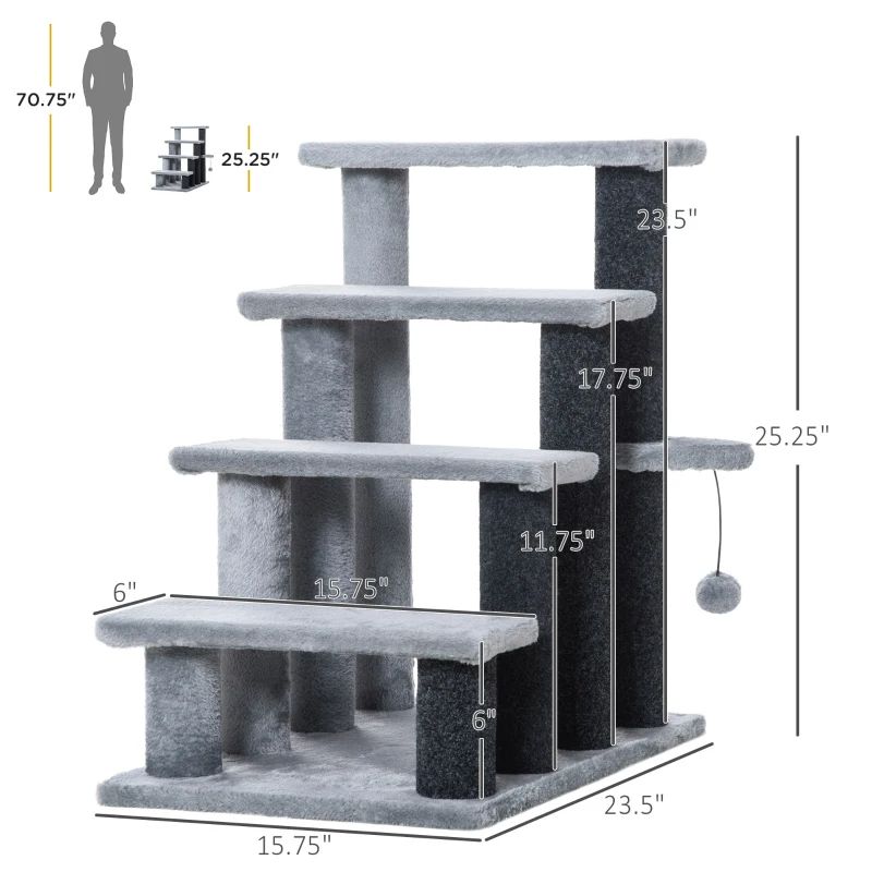 Cat Stair Steps with Scratching Post & Hanging Ball