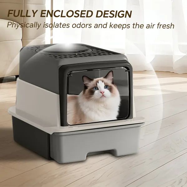Enclosed Cat Litter Box With Pull-Out Drawer