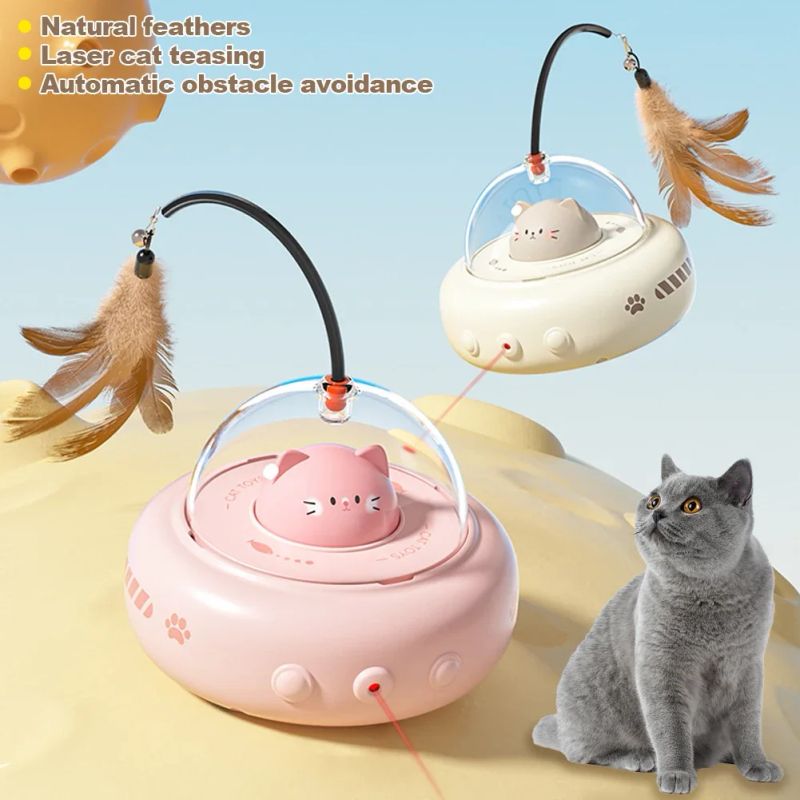 Electric UFO Cat Teaser Toy With Feather & Bell