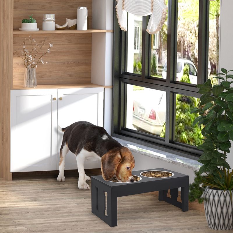 23" Raised Wooden Dog Bowls Feeding Station, Black