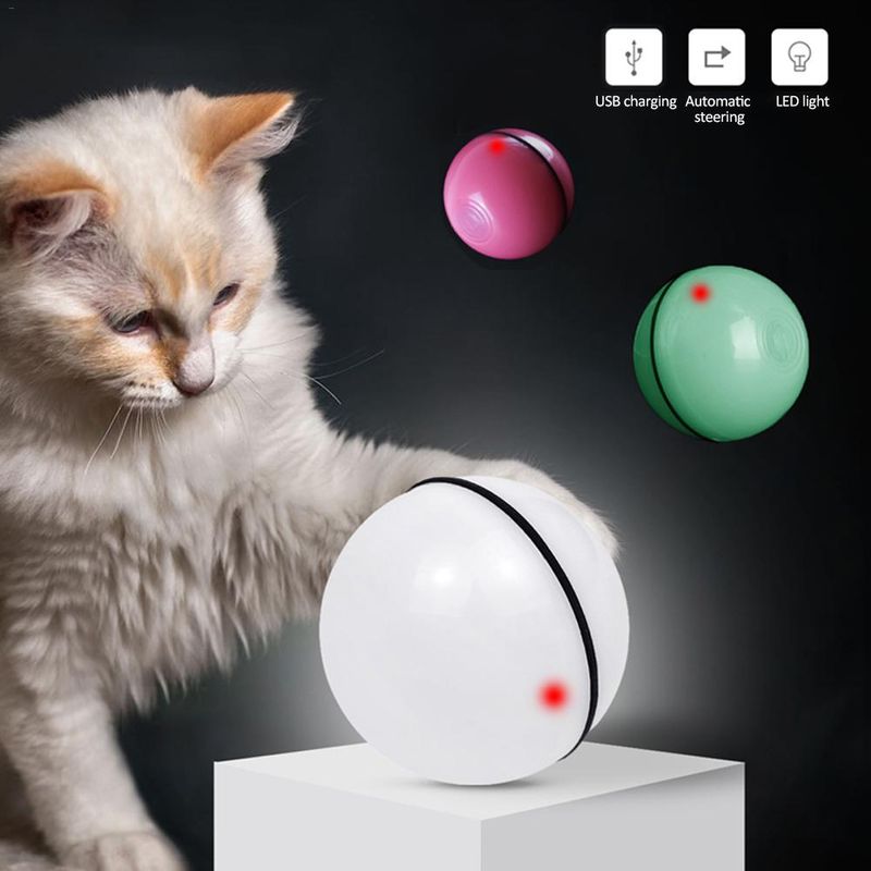 LED Laser Rolling Cat Toy Ball with Feathers