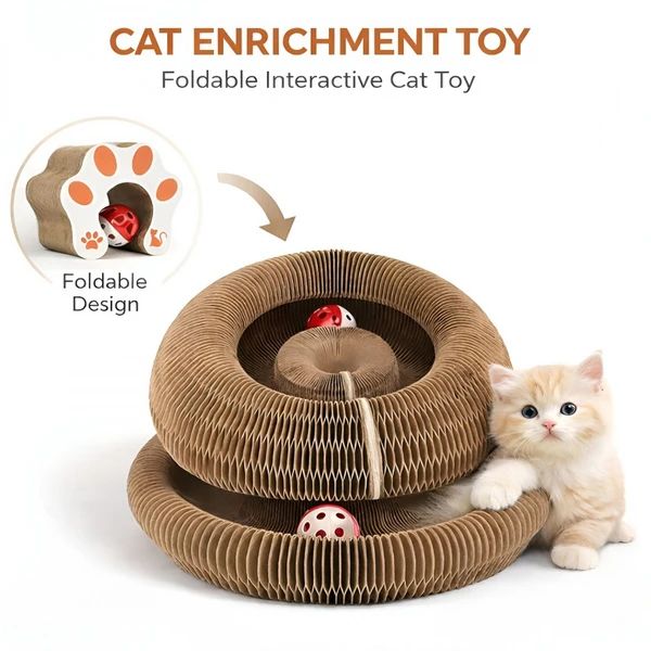 Foldable Accordion Cat Scratcher with Ball, 2-Pack