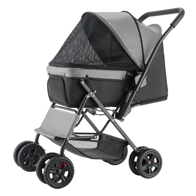 Foldable 4-Wheel Pet Stroller with Reversible Handle, Up to 44 lbs