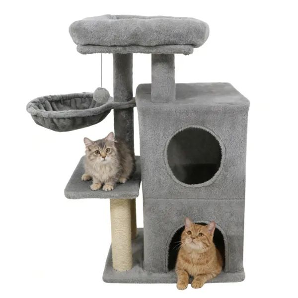 Light Gray 33.5" Multi-Level Cat Tree With 2-Tier Condo & Sisal Posts