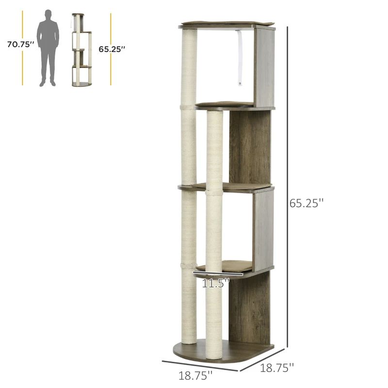Corner Multilevel Cat Tower with Sisal Scratching Posts, Cream White