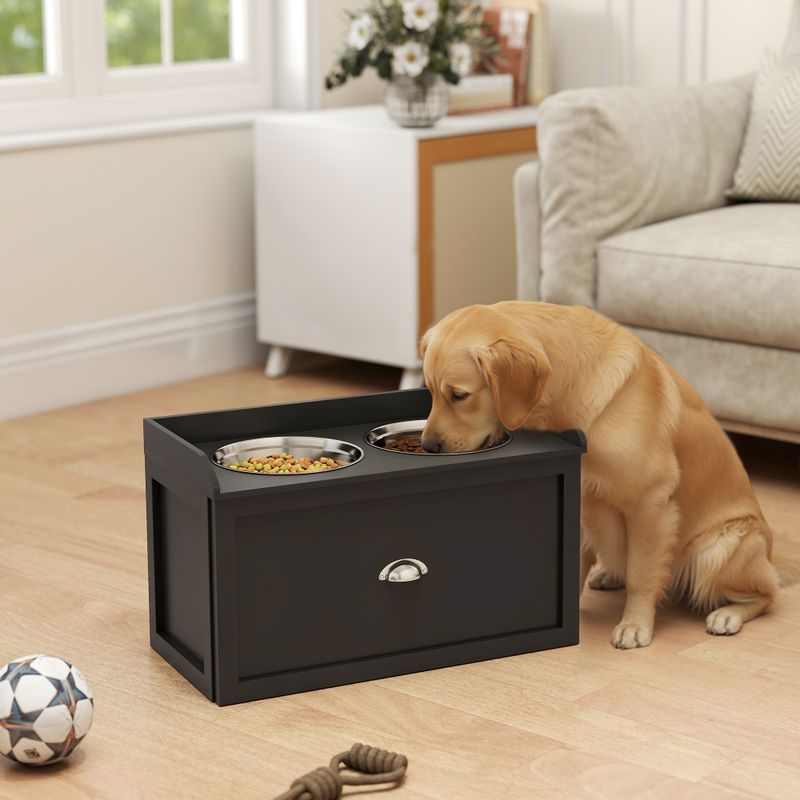 Elevated Dog Bowl Feeding Station with Storage, Black