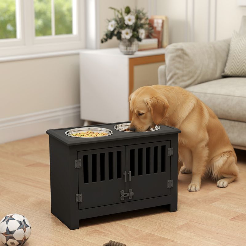 Dog Food Storage Cabinet with Bowls and Feeding Station, Black