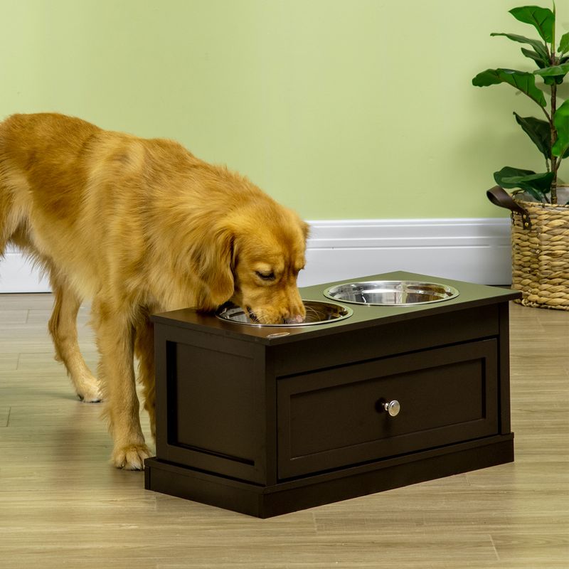 Elevated Dog Bowls with 11L Storage Drawer, Brown