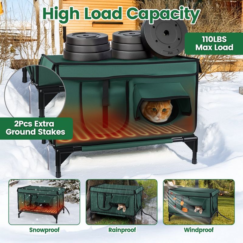 Waterproof Heated Outdoor Cat House with 2 Doors