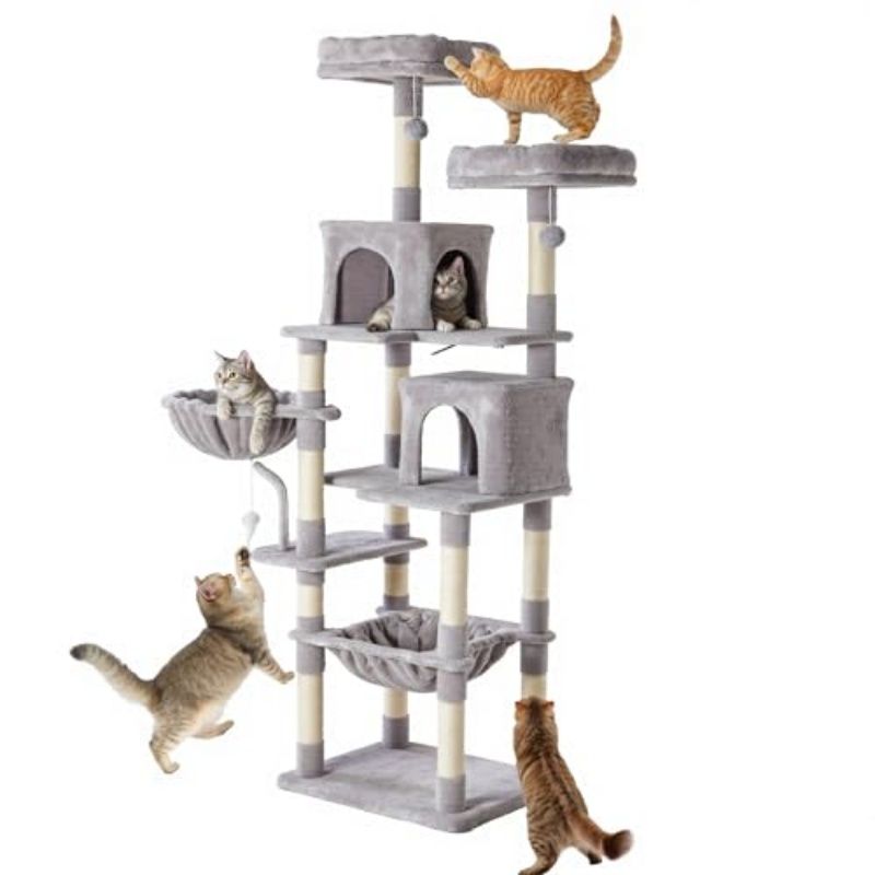 71" Cat Tree Tower with Sisal Posts, Extended Platform & Hammock