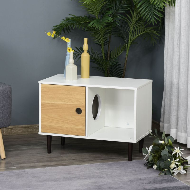 Wooden Cat House & Side Table with Soft Cushion and Storage