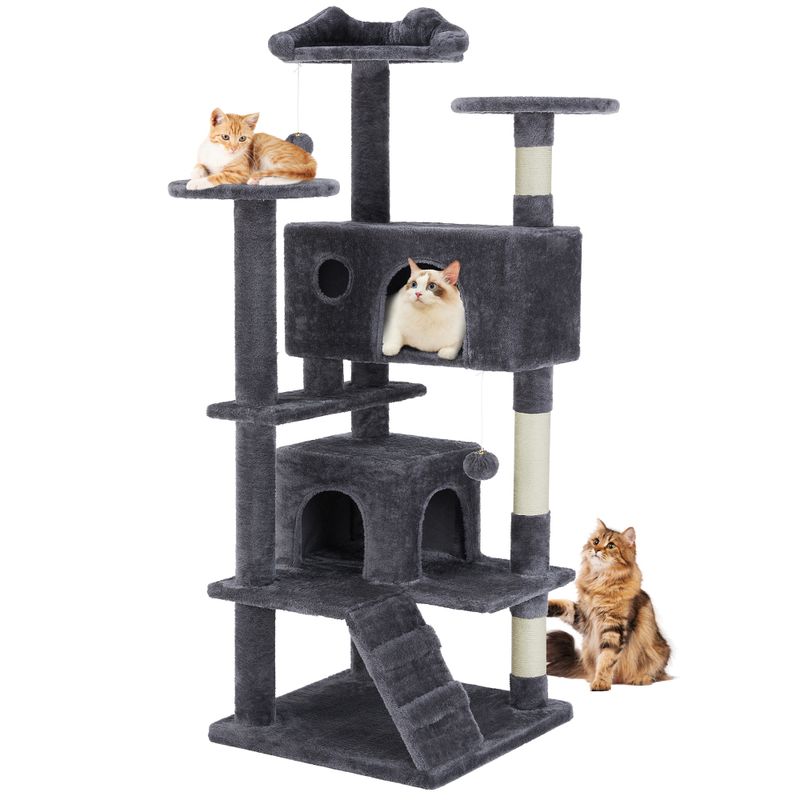 Large Multi-Level Cat Tree Tower with Scratching Post, Grey