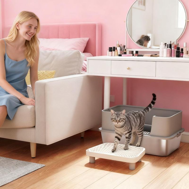 High-Sided Stainless Steel Cat Litter Box With Snap-Lock Lid And Scoop