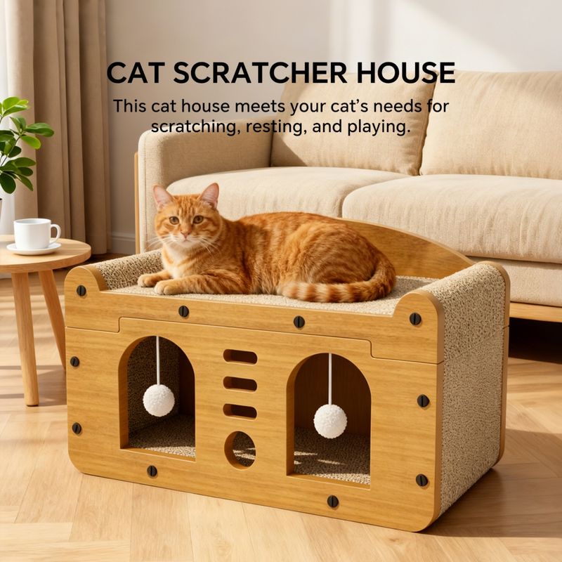 C Sofa Cat House with Double Doors, 56 cm Height