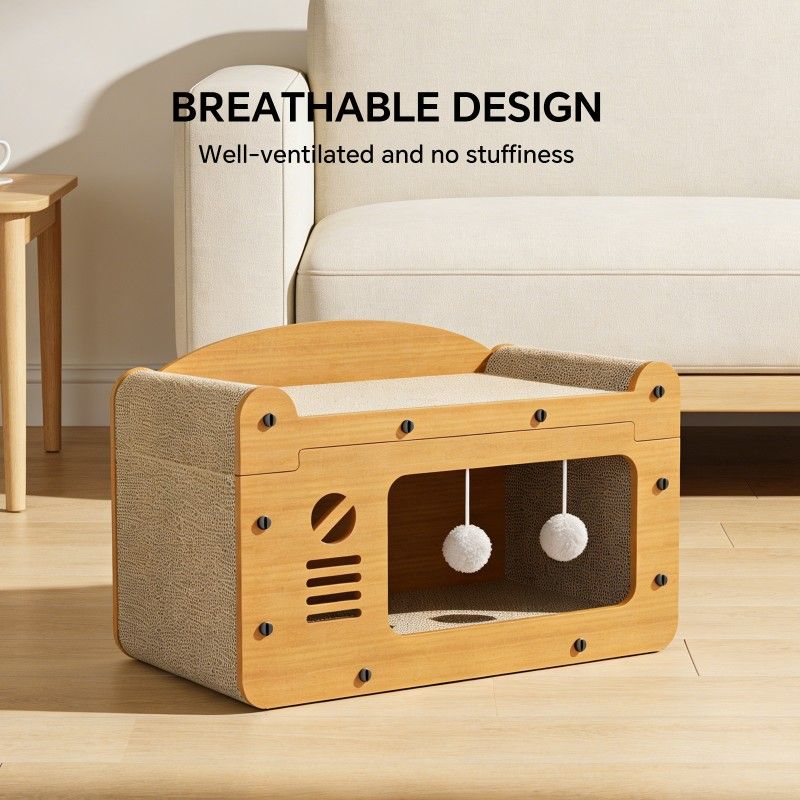 Double-Layer Cat Scratcher Sofa with 2 Teaser Balls, 56cm