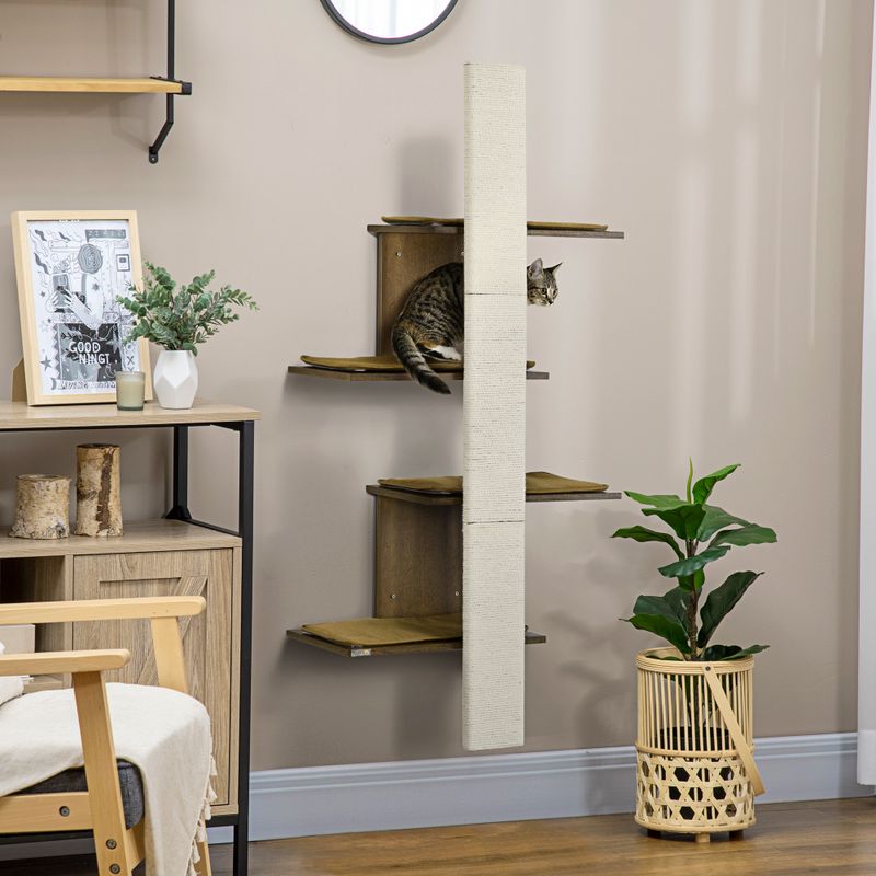 Wall-Mounted 4-Layer Cat Shelves with Scratching Board & Cushions